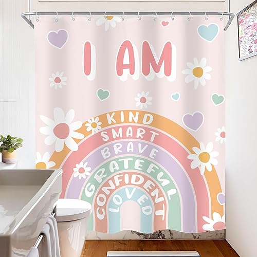 Miniatura 10 de Imirell Cortina de ducha bohemia para niños, 60 pulgadas de ancho x 72 pulgadas de alto, citas inspiradoras, abstractas, motivacionales, positivas,