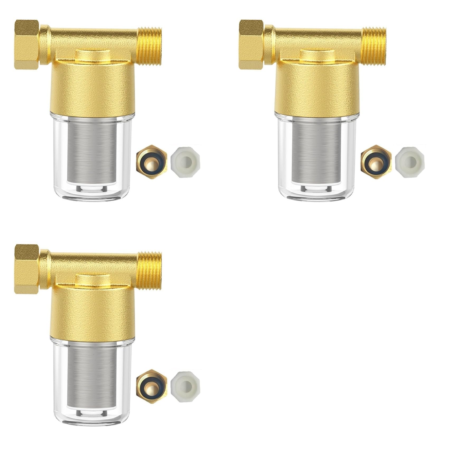 Aundhegrtt 3X Brass Sediment Filter, Reusable Sediment Water Filter, Inline Washer Filter for Washing Machine, Shower,Garden Hose