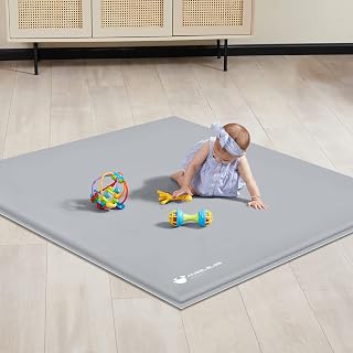 ANGELBLISS Self-Inflating Baby Playpen Mat 50x50in - Thick Waterproof Foam Crawling Play Mat for Tummy Time, Portable with Travel Bag, Grey