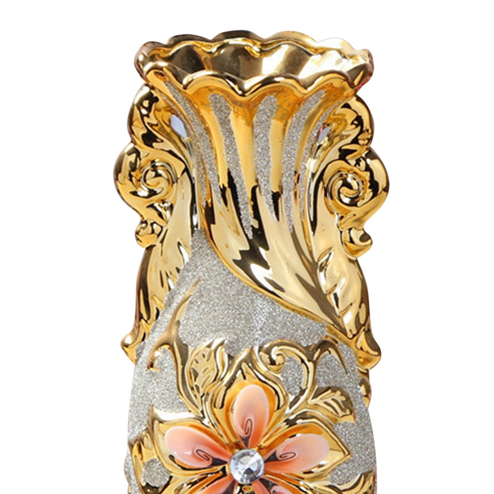Keramikvase Europäischer Stil Blumenvasen Deko Ornament Tischdeko Goldene Muster Eleganz Aus für Hochzeit Geschenk Wohnzimmer Büro Café Bar Re, Stile
