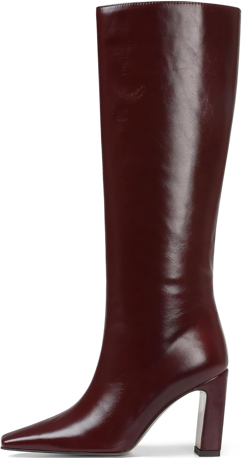Lovee Cosee Knee High Boots for Women Square Toe Chunky Heeled Boots with Side Zipper Fashion Dress Elastic Tall Boots