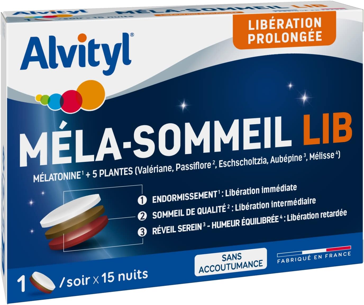 Alvityl MélaSommeil LIB Mélatonine + 5 Plantes Comprimé Tricouche