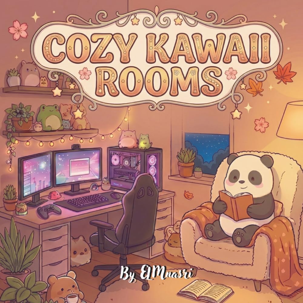 Cozy Kawaii Rooms: Cute Kawaii Coloring Book for Adults and Teens | Cute Animal Characters with Easy and Simple Designs for Relaxation