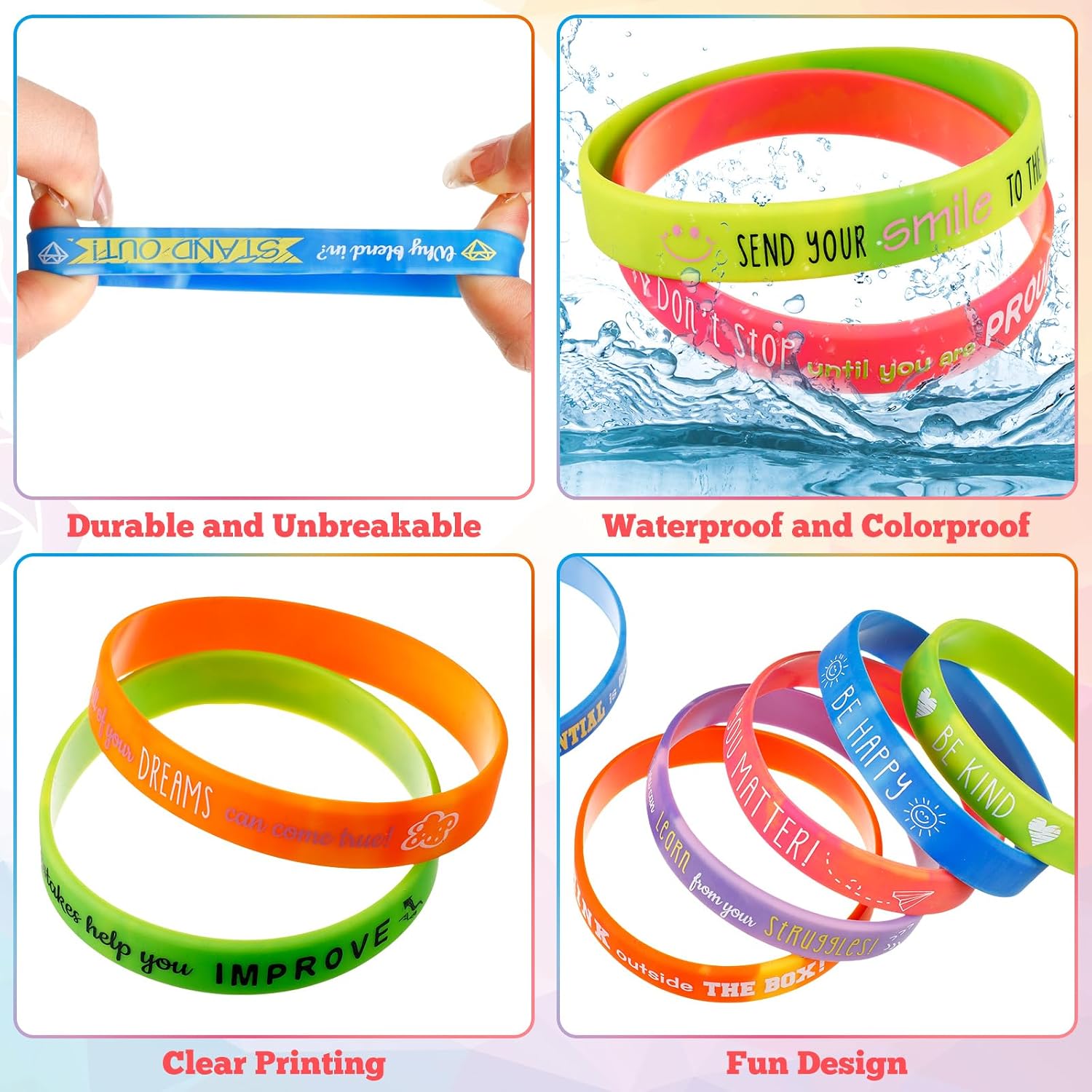 Bucherry 120 Pcs Motivational Silicone Wristbands Bulk Inspirational Rubber Unisex Bracelets with Positive Quotes for Student Teacher Classroom Reward Party Favors School Church Gifts(Gradient)