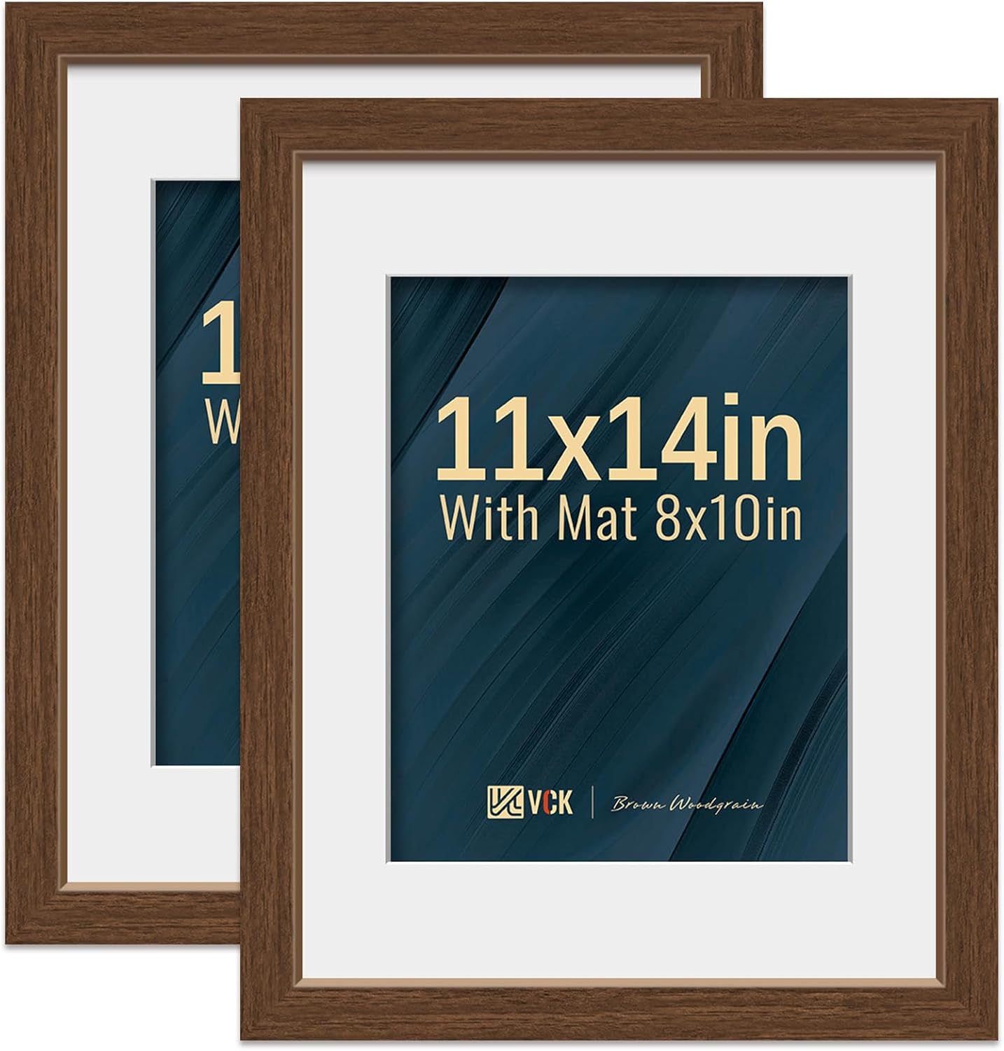 VCK 16x20 Picture Frame 2 Pack - Brown, High-End Wood Poster Frames with Tempered Glass, Display 11x14 Photo with Mat or 16x20 without Mat, Art Gallery-Quality, Wall Hanging, Brown