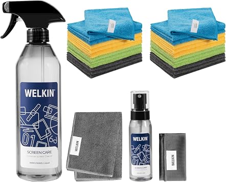 WELKIN Screen Ceaning Mist Kit 550ml + 60ml & 24 Pack Microfiber Cleaning Cloths