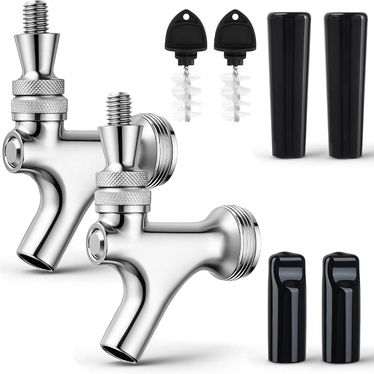 Grifo de cerveza estándar con núcleo de acero inoxidable 304, grifo de cerveza para torre Kegerator, sistema dispensador de grifo para barril de cerveza, vástagos de cerveza, grifo de torre de cerveza de barril pulido de vertido suave con cepillo para tapones antipolvo (2 piezas)