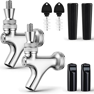 Standard Beer Faucet 304 Stainless Steel Core Beer Tap Faucet for Kegerator Tower Beer Keg Tap Dispenser System Beer Shanks, Smooth Pouring Polished Draft Beer Tower Faucet with Dust Plugs Brush(2PCS)