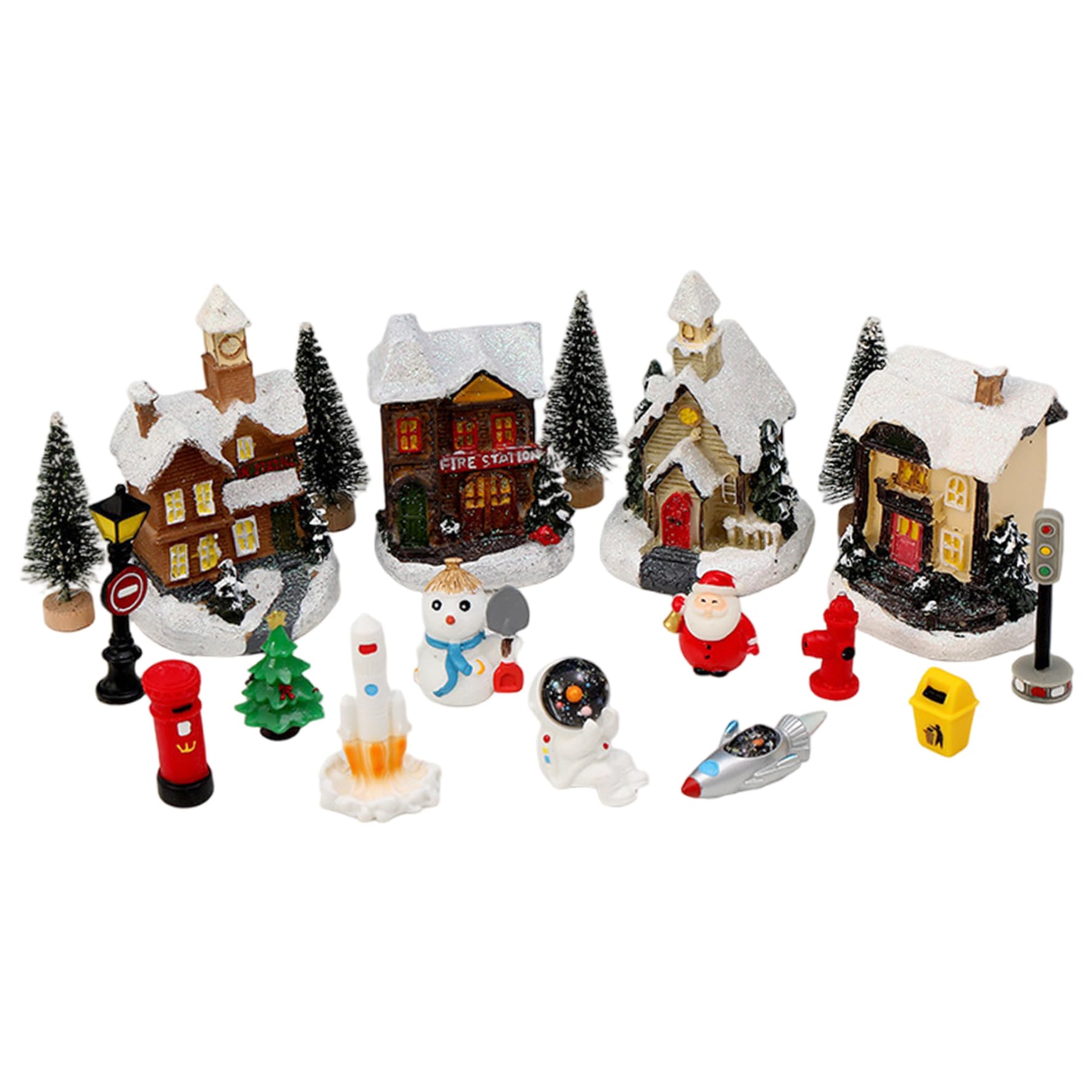 Village de Noël lumineux LED 16 pièces en résine avec figurines de table