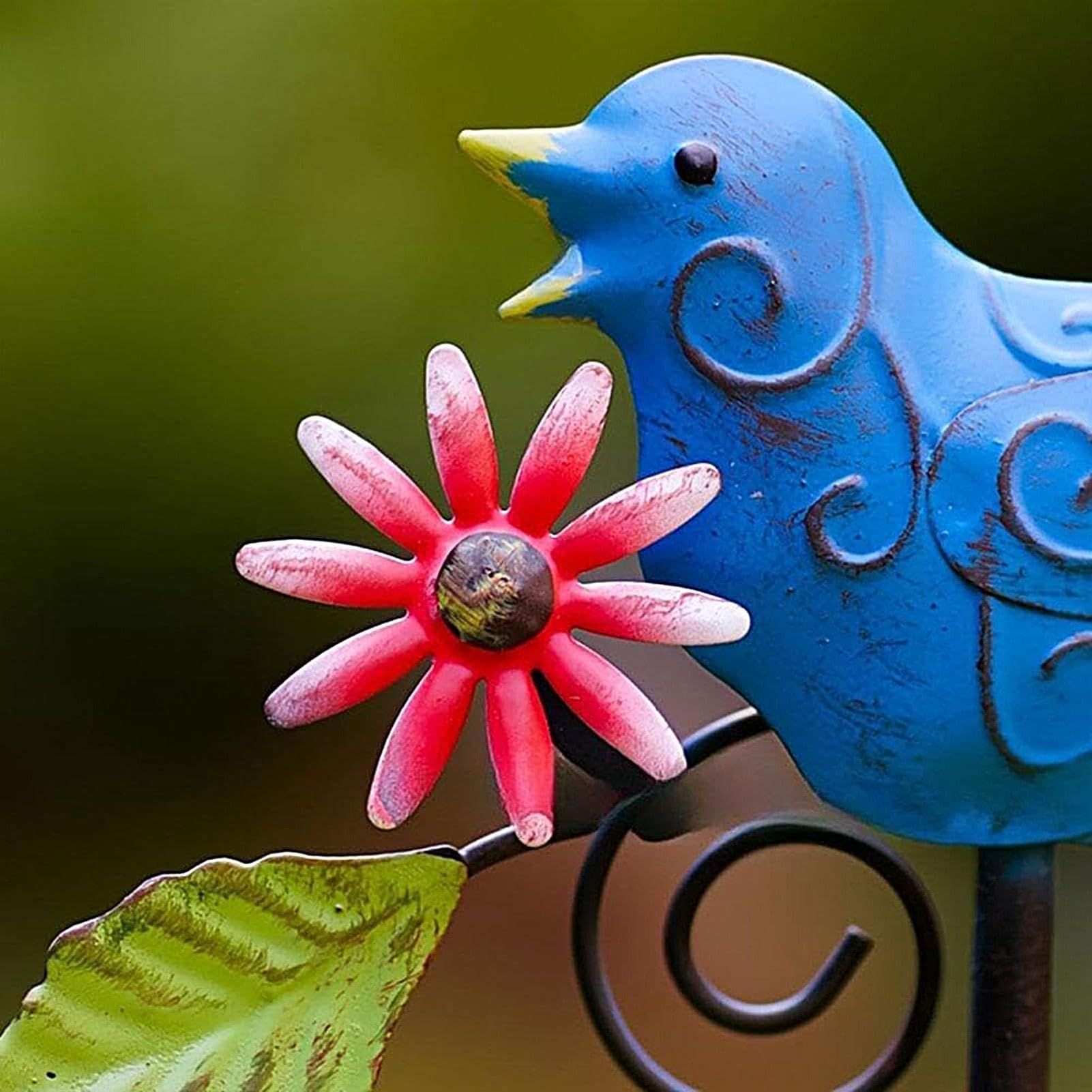 Estaca de metal para jardín, forma de pájaro, letrero artístico de metal para patio, césped, flores, maceta, balcón, interior, exterior, granja, primavera, naturaleza