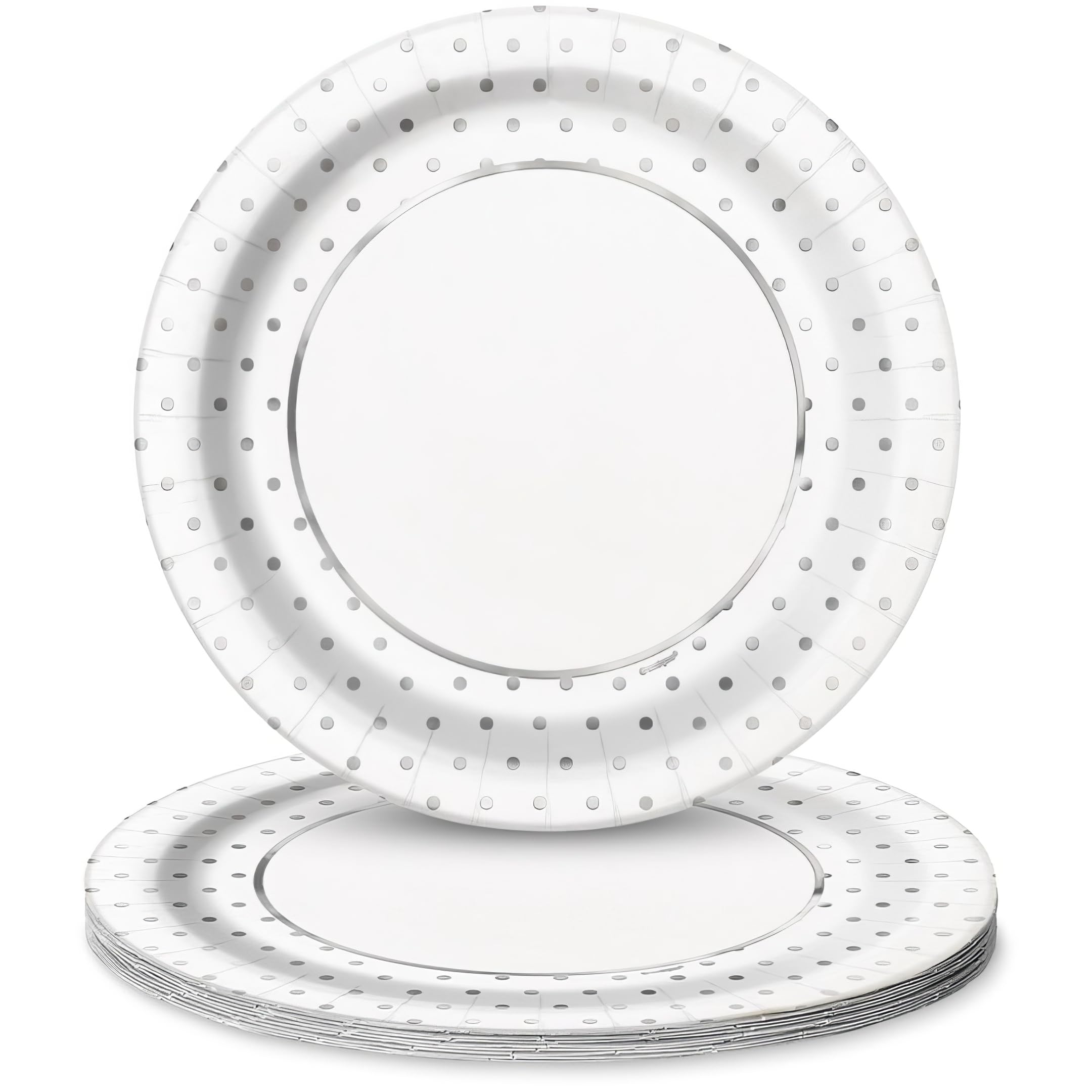 Unique Party 72565 - Assiettes en Carton - 23 cm - Motif à Pois Argent Métallique - Paquet de 8