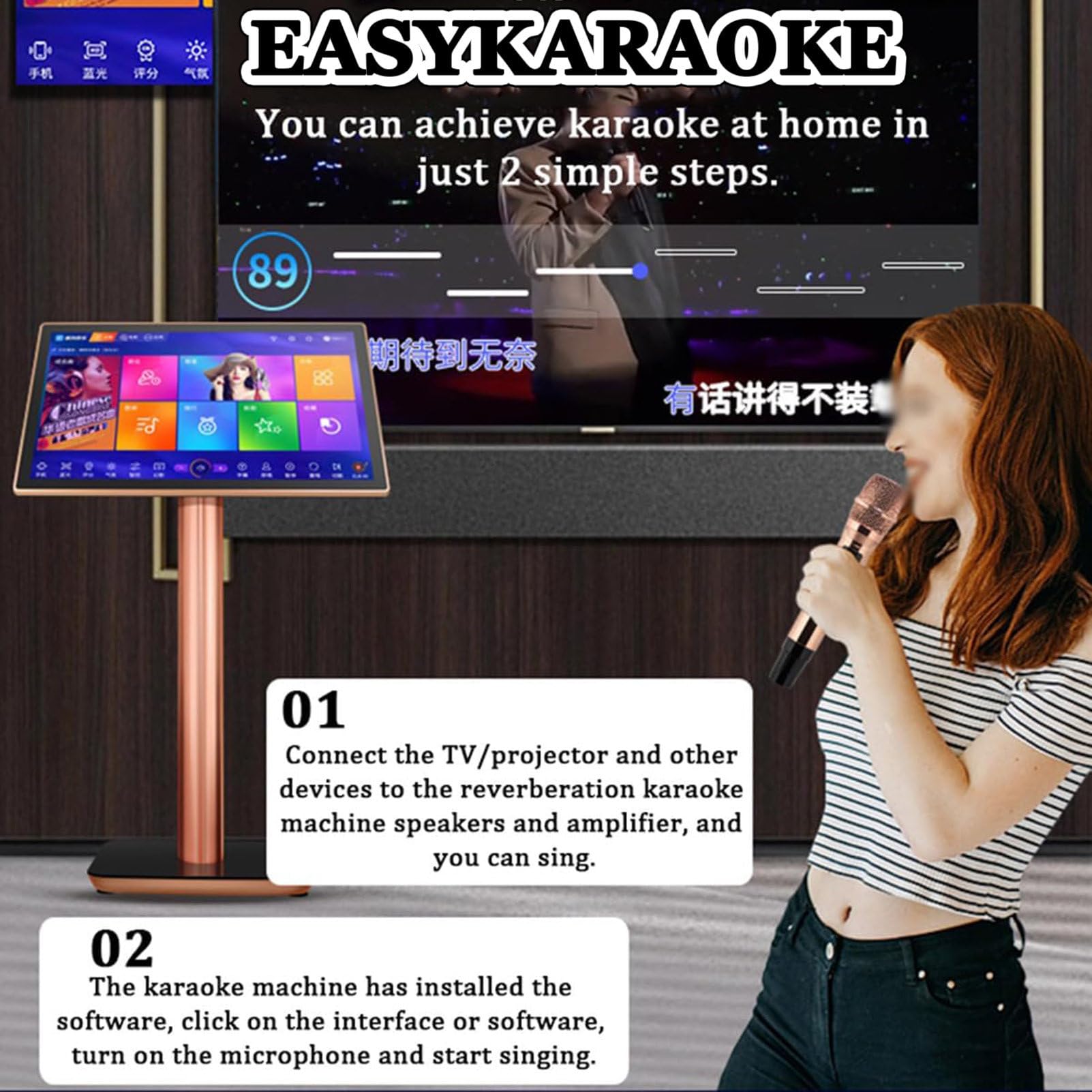 Macchina Per Karaoke Professionale, Lettore Karaoke Con Microfono Wireless, Schermo Touch Capacitivo Da 22 Pollici Con Visualizzazione Dei Testi,White-3TB