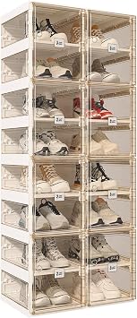 ANTBOX Foldable Shoe Rack,Shoe Organizers for Closet Plastic Shoe Storage Box for Entryway,Living Room,Large Sturdy Stackable Sneaker Cabinet Bins with Magnetic Clear Door 8 Tiers 16 Pairs