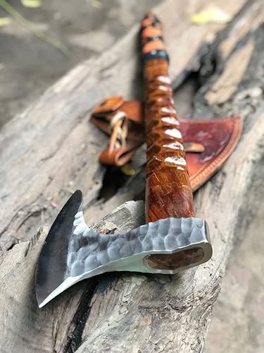 Miniatura 4 de Hacha SBS - Hacha hecha a mano con mango de madera de ceniza, hacha al aire libre con diseño de barba profunda, hoja de acero al carbono forjado,