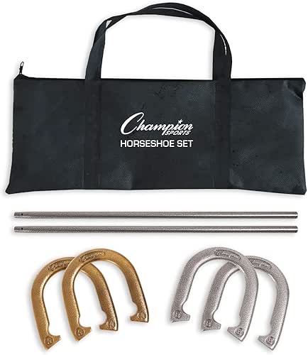 Champion Sports Horseshoe Set: Traditional Outdoor Lawn Game includes Four