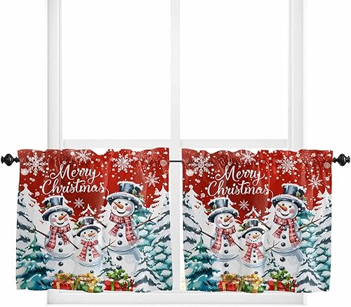 Cortinas de nieve de Navidad de 24 pulgadas de largo 2 paneles cortinas de invierno para árbol de Navidad cortinas de cocina regalos de Navidad