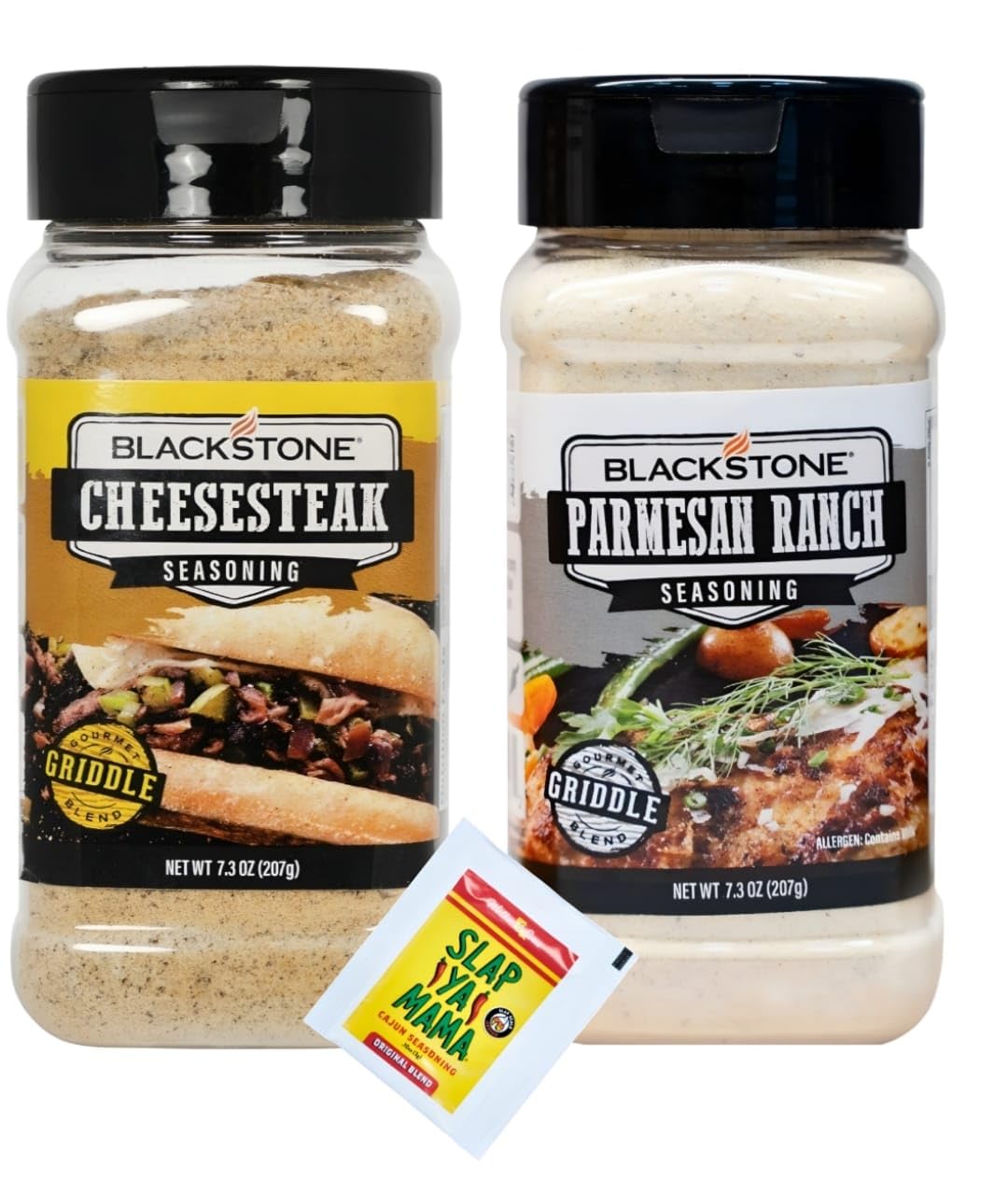 Blackstone Seasoning Set, Parmesan Ranch and Cheesesteak Savory Dry Mix, 7.3 oz Each, with Slap Ya Mama Original Blend Gift Packet
