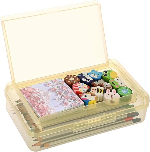 BTSKY Caja de lápices de doble cubierta con tapas, caja de almacenamiento de plástico para lápices, caja organizadora de suministros de arte