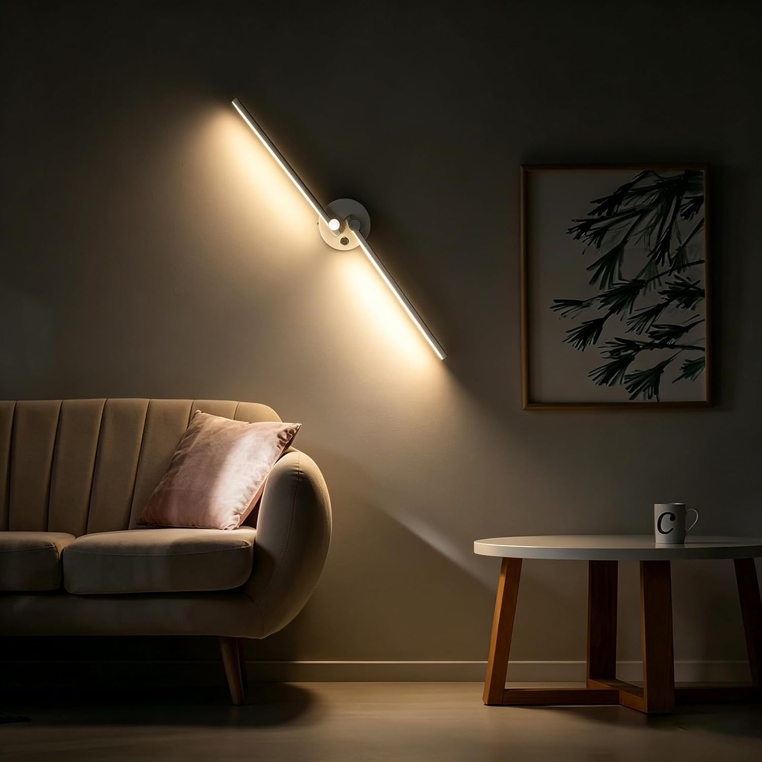 Kawell 12W LED Wall Light Hardwired with Switch 300° Rotatable Arms Modern Sconce Lighting for Living Room Bedroom Hallway Indoor Energy Efficient Fixture, White 3000K