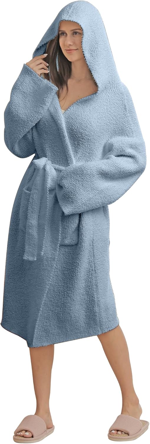 bearberry Hoodless Robe Cozy Robe Lightweight Soft Plush Bathrobe with Pockets for Women