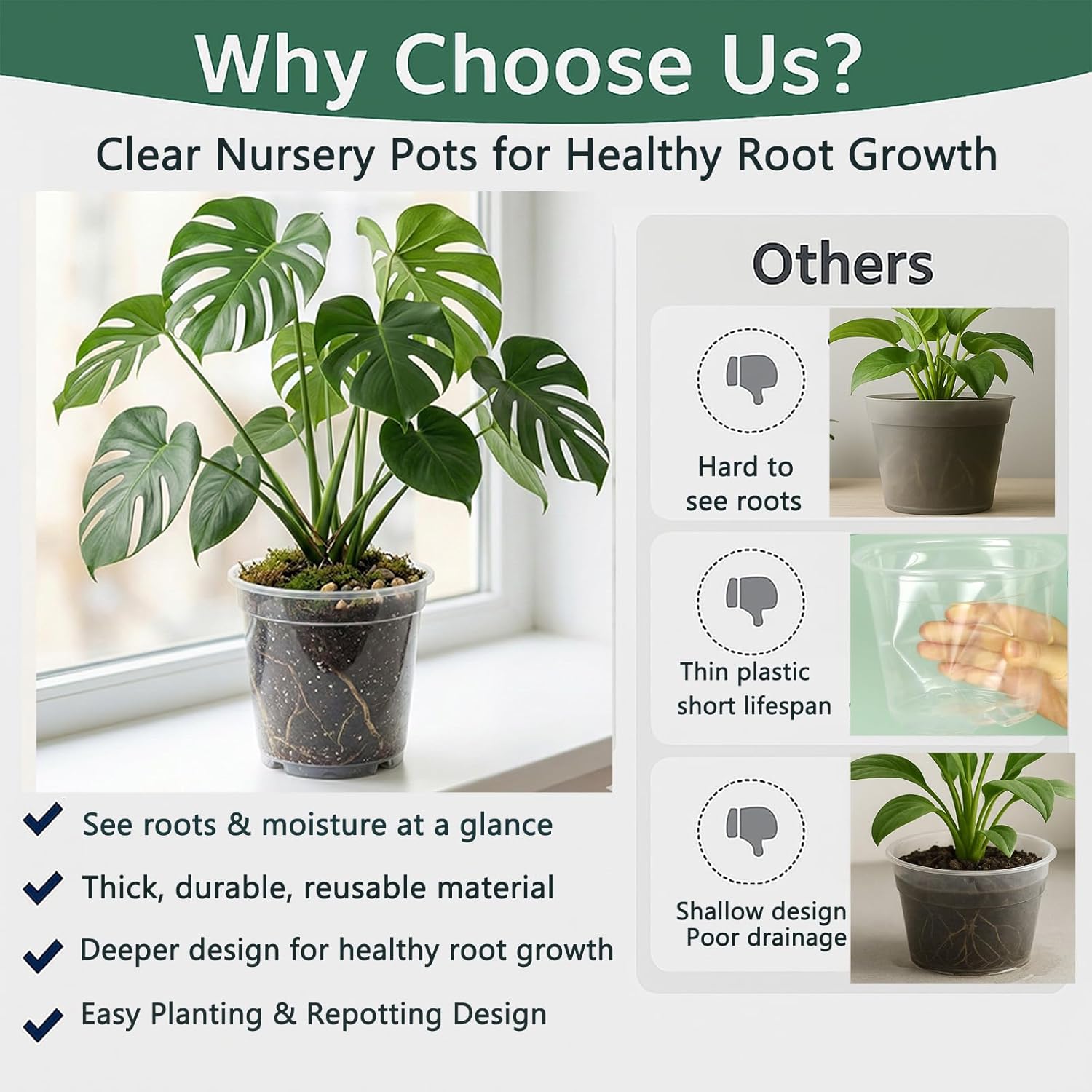 4/5/6/7 Inch Clear Nursery Pots with Drainage, 12 Pack Thick Reusable Planters, High Transparency, Weather-Resistant and Degradable Material, Ideal for Gardening Enthusiasts