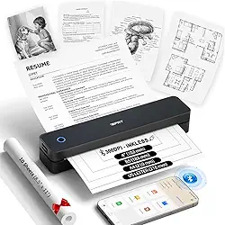 iDPRT Impressora portátil sem fio para viagem, impressoras térmicas Bluetooth, suporte para impressora móvel 300DPI 21,6 cm x 28 cm, A4, impressoras sem tinta para telefone, uso doméstico, carro