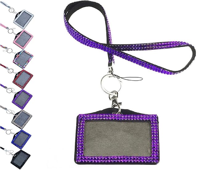 INFINITY UK ID Card Badge Rhinestone Lanyard Holder Horizontal/Landscape (Purple) cardholder Neck Strap Credit/Oyster Cards Identity Cruise Office Staff College Students, Sparkly, Diamante Bling