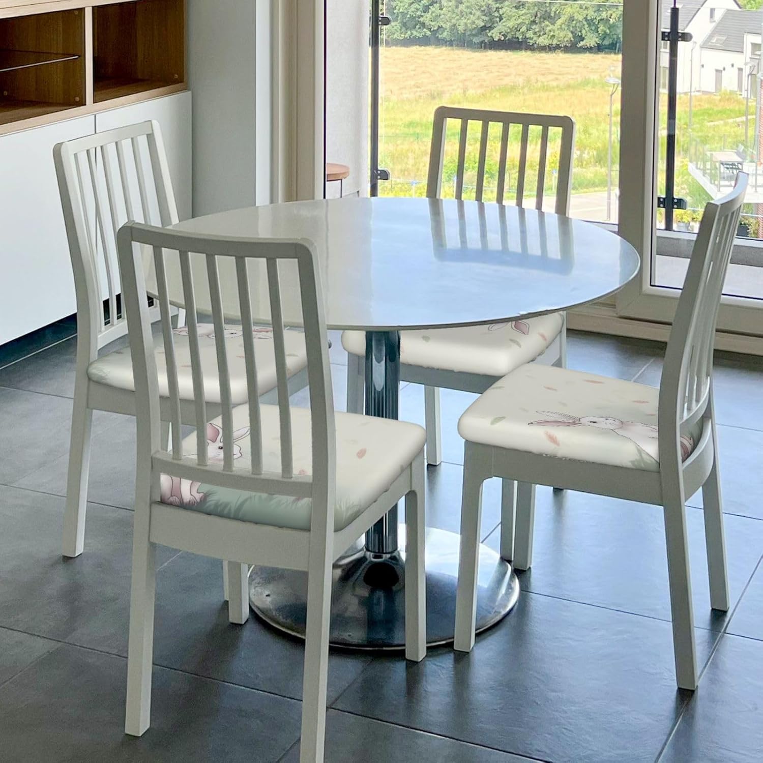 Rabbit Background Print Square Cushion Covers 6 Pcs Set Elastic Non-Slip Seat Cushion Slipcovers Pet Furniture Protectors for Chair, Sofa