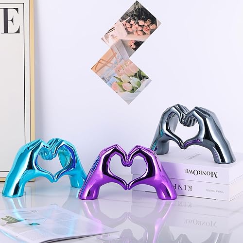 Miniatura 5 de Esculturas y estatuas moradas de mano y corazón, decoración del hogar de mano y corazón, regalos del día de San Valentín, decoración moderna del