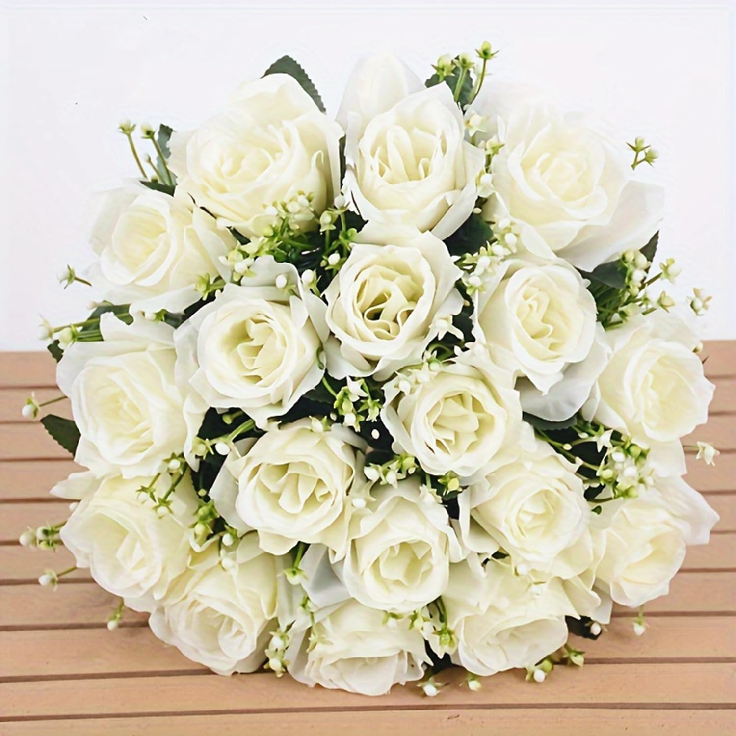 Kymo 1‑Bouquet 18‑Heads Artificial Silky Roses, Realistic Fake Flowers for Wedding DIY, Cemetery Grave Memorial, Home Vase Decor, Valentine Mother (Milky white) — image 1