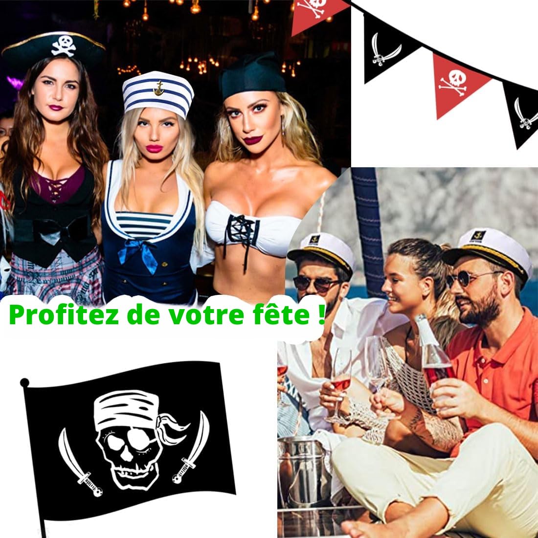 Lot de 4 Chapeau de Capitaine de Marin,Lunettes de Soleil et Écharpe | Chapeau Capitaine Bateau Adulte, Ensemble de Costume Capitaine Marin, Accessoires de Costume Marin pour Fête Halloween