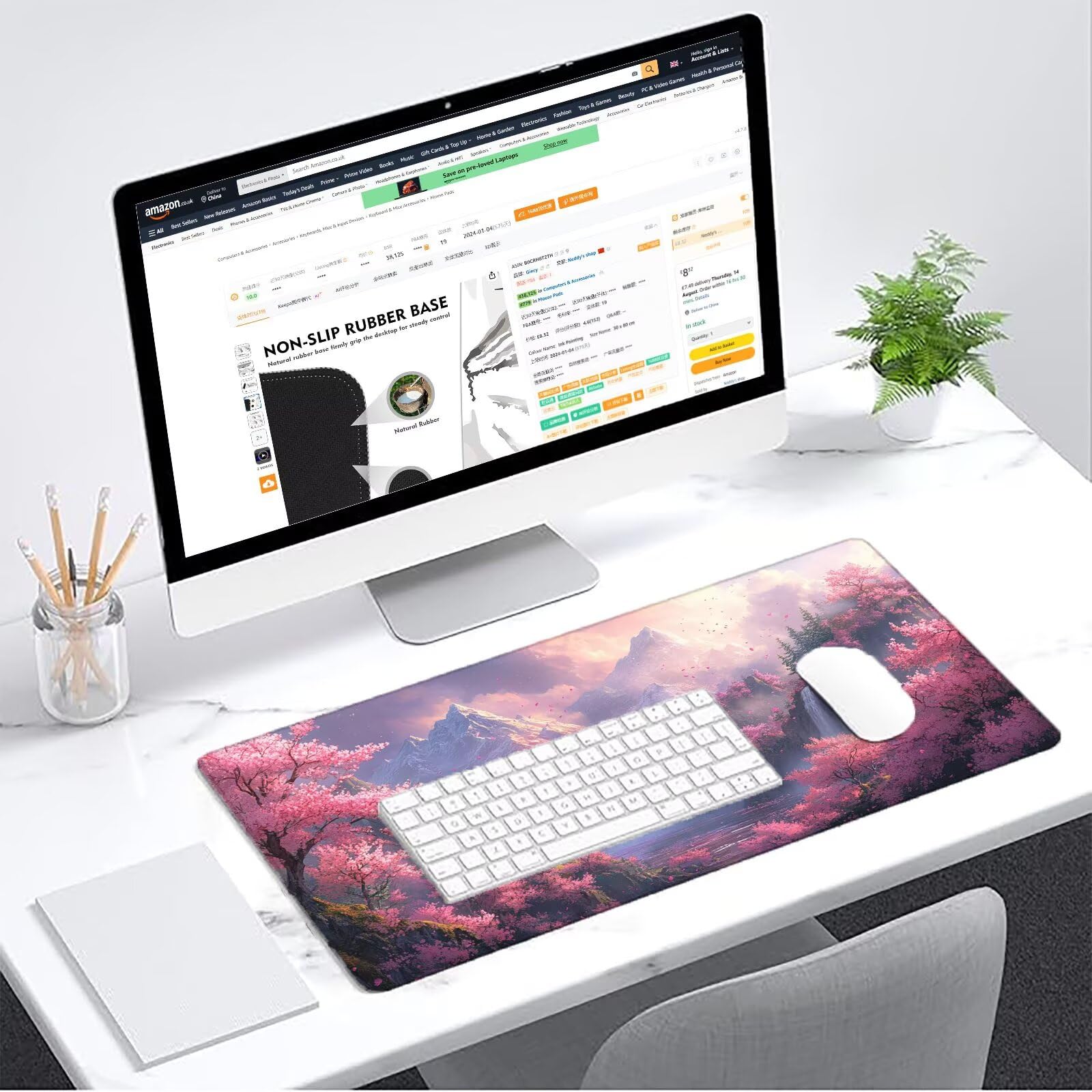 Podkładka pod mysz XXL 1400 x 700 mm różowa podkładka pod mysz z krajobrazem biurko mata podkładka pod mysz do gier antypoślizgowa gumowa podstawa zszyte krawędzie akcesoria biurowe do gier do biura i
