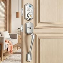 AkaGear Keyless Entry Door Lock Deadbolt with Handle Set - Fingerprint Door Lock, Front Door Lock Set, Keypad Deadbolt, Smart Lock for Front Door, Auto-Lock & One Touch Locking, Brushed Nickel