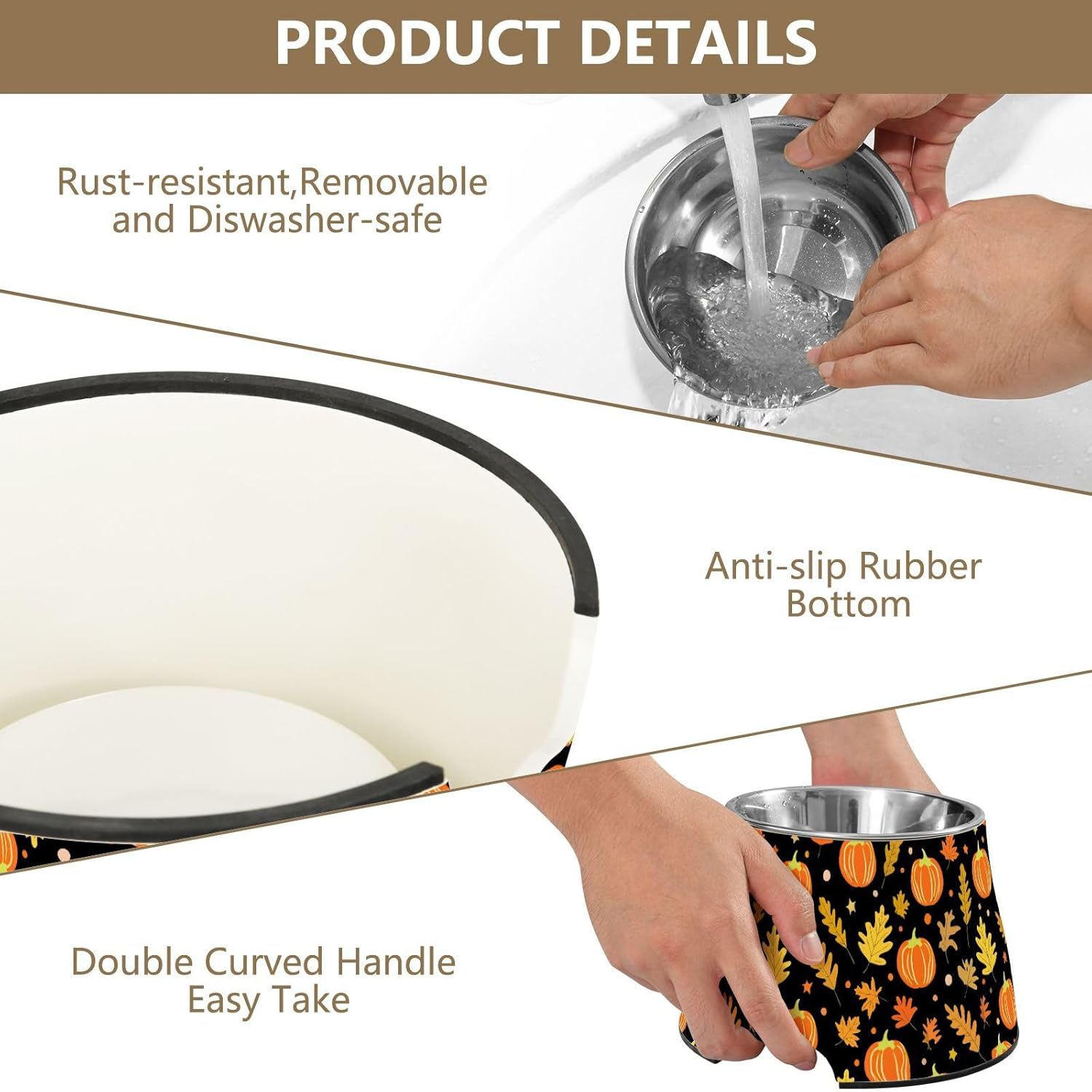 Autumn Fall Pumpkin Leaves Thanksgiving Pet Bowl Elevated Dog Bowls with Stainless Steel, Raised Dog Bowl for Comfortable Feeding and Easy Cleaning, for Pets.23301032