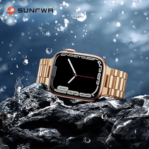 Miniatura 5 de SUNFWR Correa de reloj compatible con Apple Watch de 1.614 in 1.575 in 1.496 in, para mujeres y hombres, correa de metal de acero inoxidable con