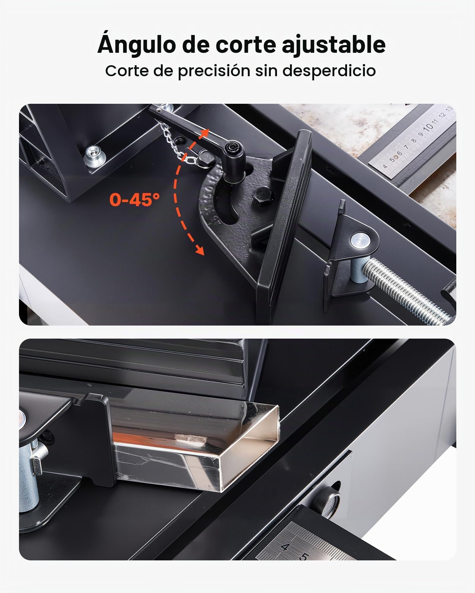 VEVOR Sierra Ingletadora, con Hoja de Sierra de Corte en Frío de Acero Inoxidable de 355 mm, Motor sin Escobillas de 3500 W y 750-1200 RPM, para Tubos Cuadrados y Planos, Aceros en Forma de L
