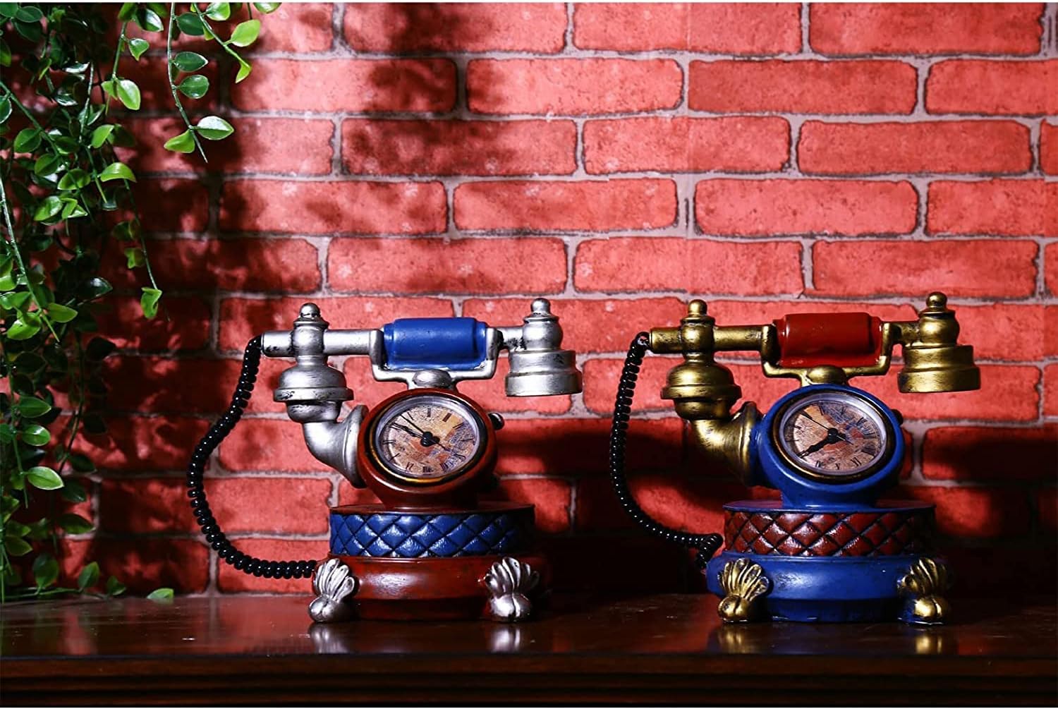 Phone Decor Creative Retro Decorative Phone Clock, Resin Rotary Dialing Telephone Ornament Cafe Bar Window Decoration Props