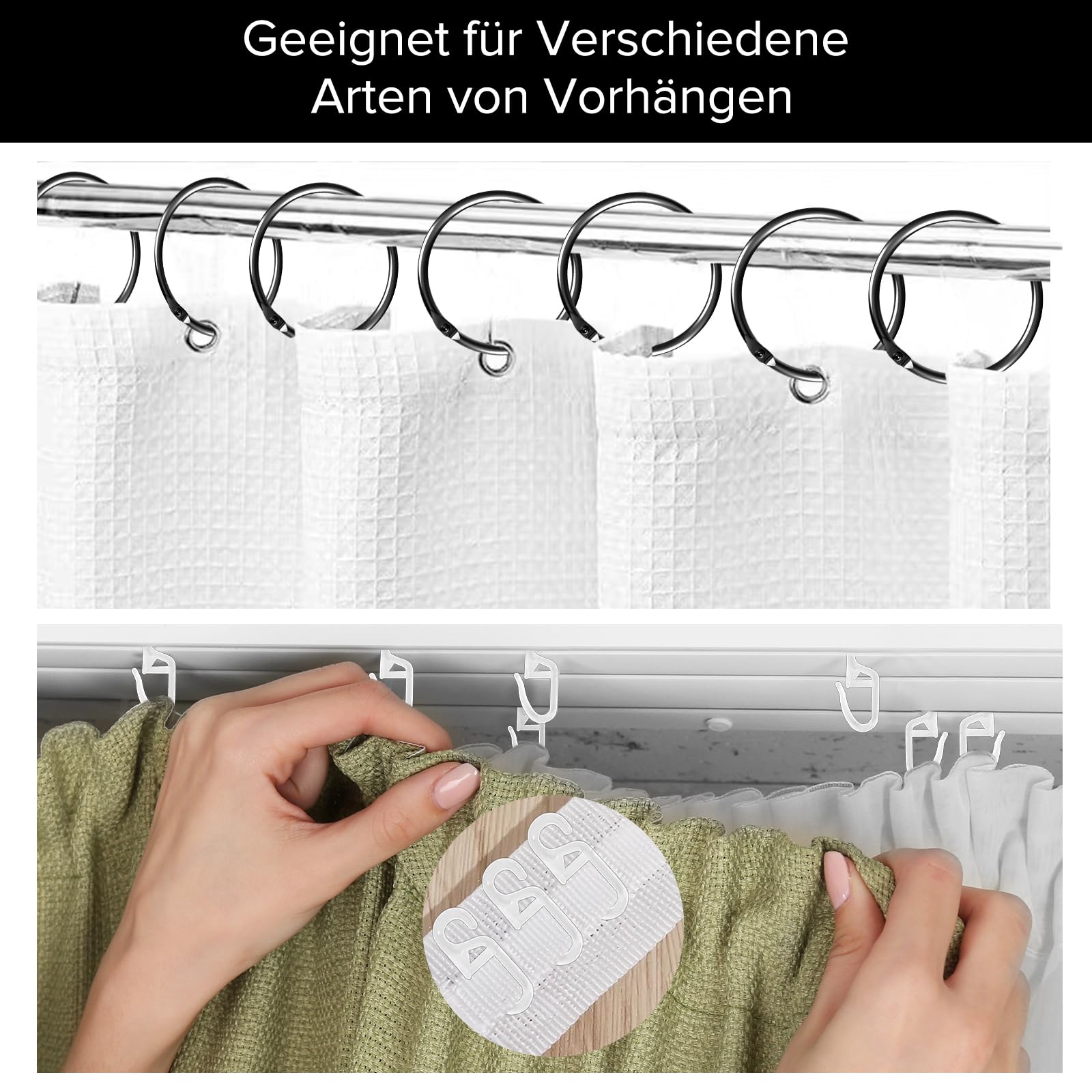 15 Pièces Anneaux Rideaux Avec Pinces Hengxinchen - Anneaux Métal 50mm Pour Rideaux Douche & Draperies, Noir