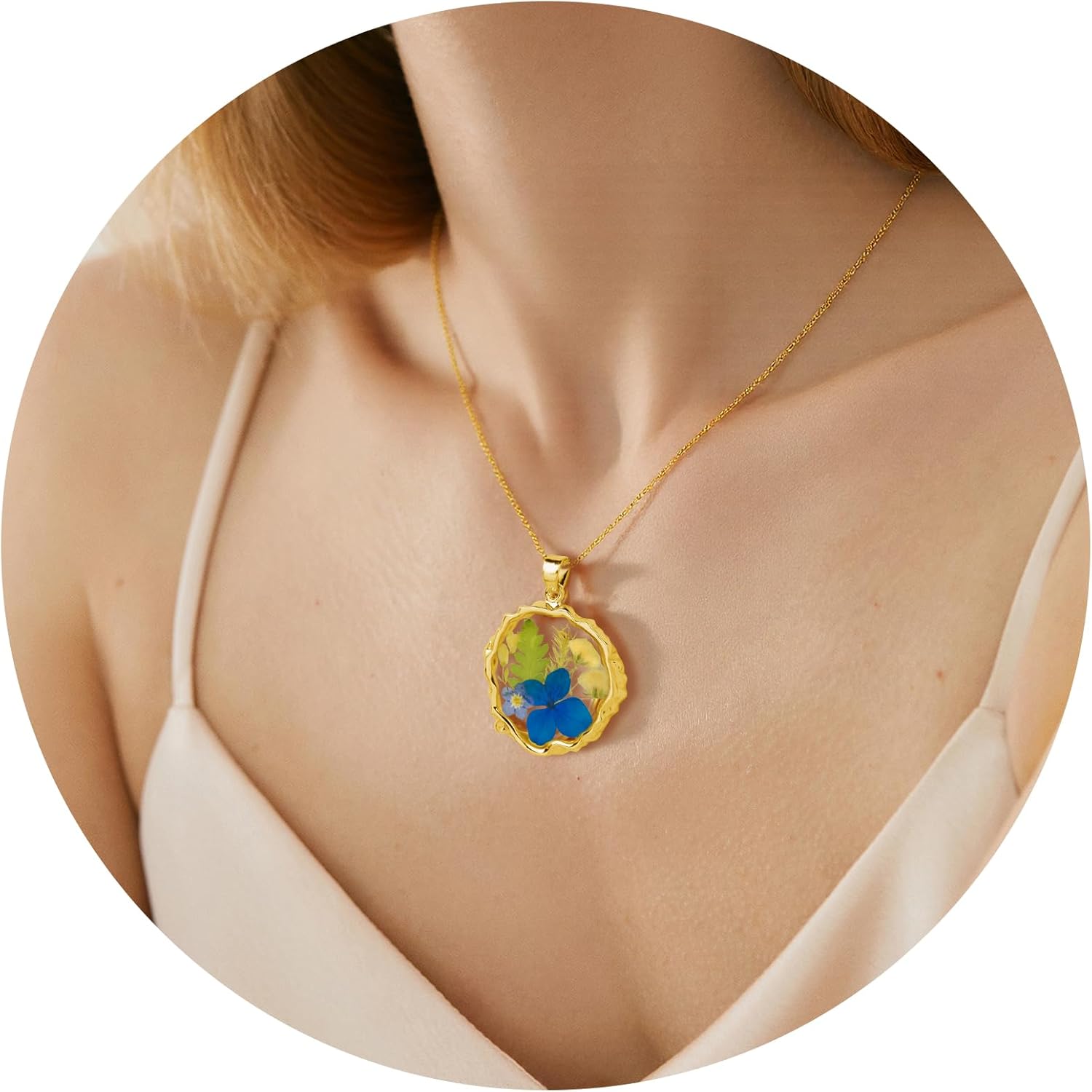 Birth Flower Necklaces for Women,Pressed Flower Necklaces,Personalized Handmade Boho-Style Resin Necklace Pendant,Unique Presents For Birthday, Christmas-18’’ - Image 3