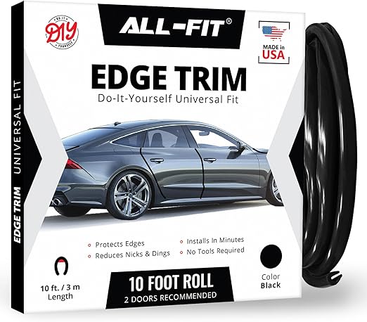 All-Fit Automotive Car Door Edge Protector – Universal DIY Edge Trim to Prevent Scratches & Dings – Flexible Adhesive Molding Trim for Cars, Trucks & SUVs (10 Ft - Black)