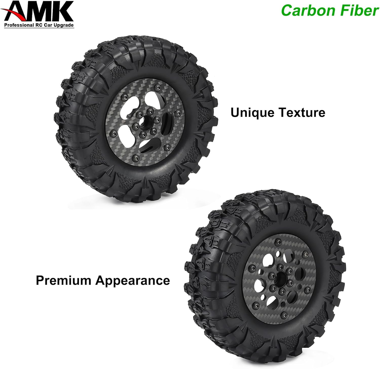 AMK Carbon Fiber 12mm Hex Hub 2.2 Beadlock Wheels Rims for 1/10 RC Crawler Tires Axial SCX10 TRX6 Gen7 Gen8 Gelande Pro GSPEED V4 TRX4 Upgrades Element Enduro 4Pcs (A)