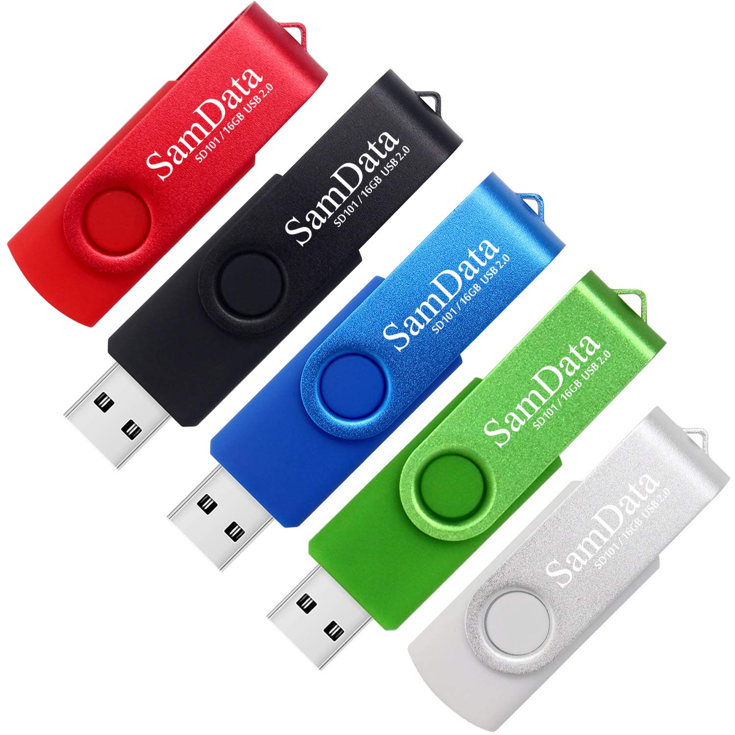 SamData 16GB USB Flash Drives 5 Pack 16GB Thumb Drives Memory Stick Jump Drive with LED Light for Storage and Backup (5 Colors: Black Blue Green Red Silver)