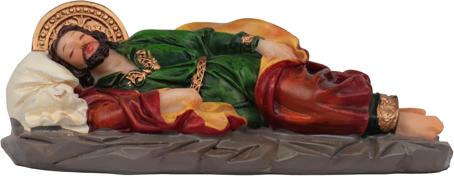Cannan San Jose Dormido 5" x 1.5" Angel Le Habla a José en Sueños para Guiarlo Resin Catholic Home Figure Sleeping St. Joseph with a Small Hole in Pillow for Petitions