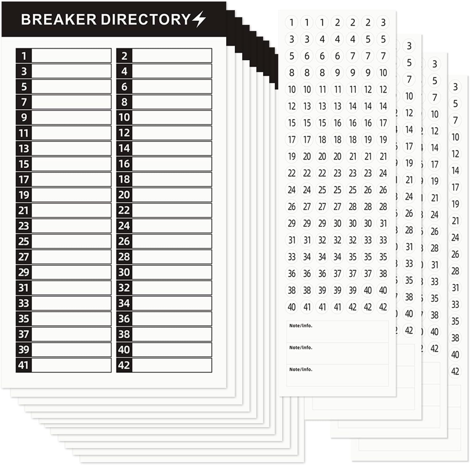 16 Sheets Breaker Panel Labels Electrical Box Sticker Numbers Breaker Panel Labels Electrical Sticker Number Catalog Load Center Adhesive Waterproof Reusable（Black）