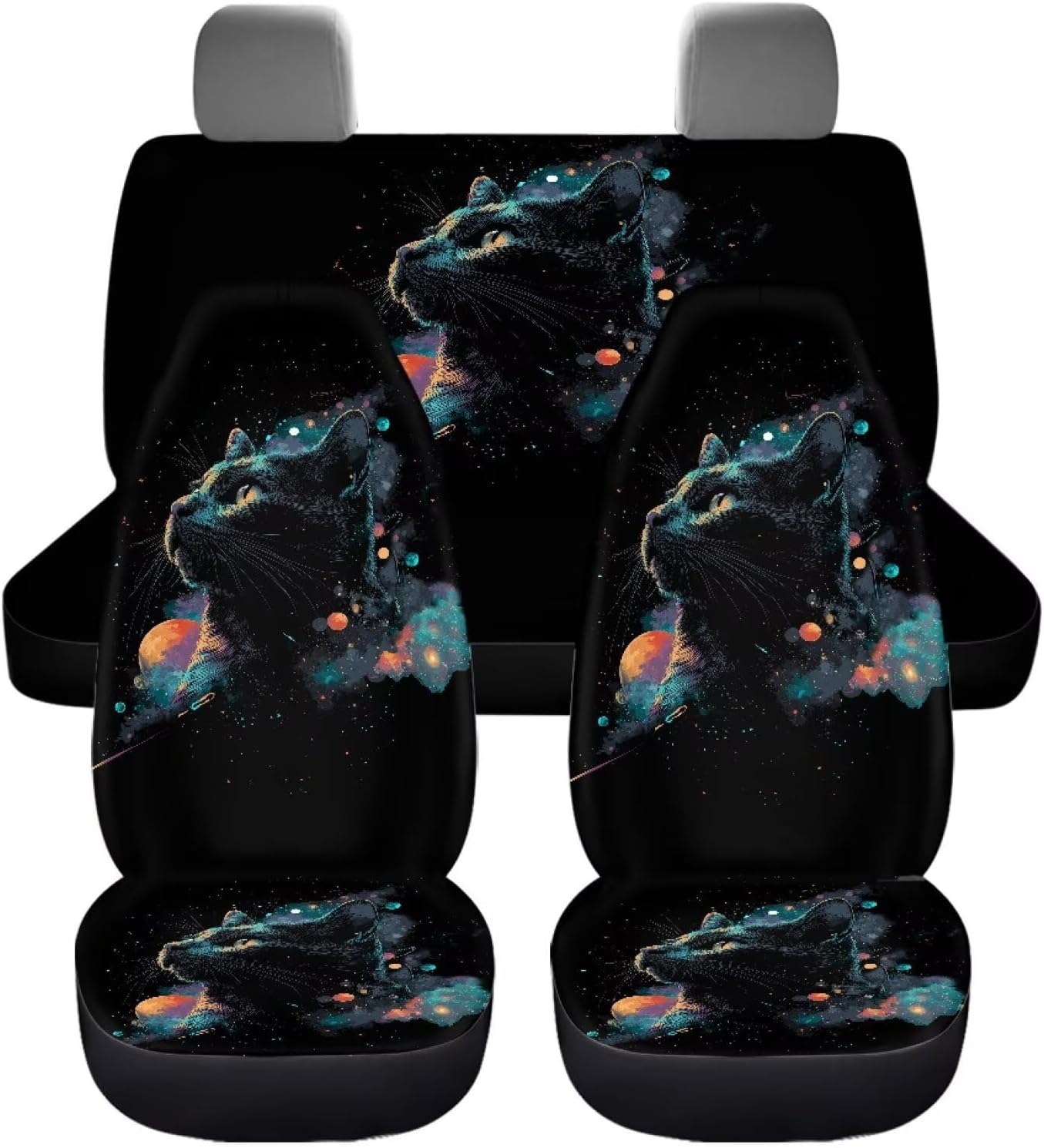 Peacock Flower Print Seat Covers for Car, Soft Auto Front and Back Seat Cushion Full Set Elastic Front & Split Rear Bench Protection Universal Fit for Most Cars