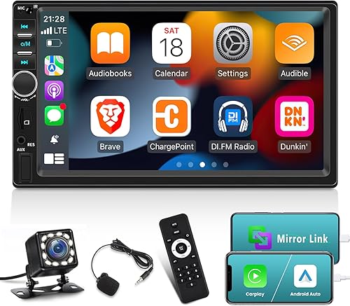 Estéreo de auto CarPlay doble DIN de 7 pulgadas con Car Play y Android Auto, radio de pantalla táctil de 7 pulgadas con enlace