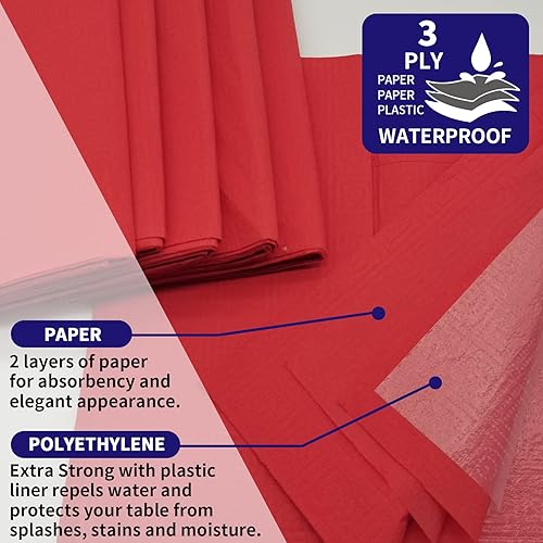 Miniatura 3 de Dozobeede Paquete de 6 manteles de papel, color rojo, paquete de 6 unidades, azul, papel de 3 capas y plástico, 54 x 108 pulgadas, mantel rectangular