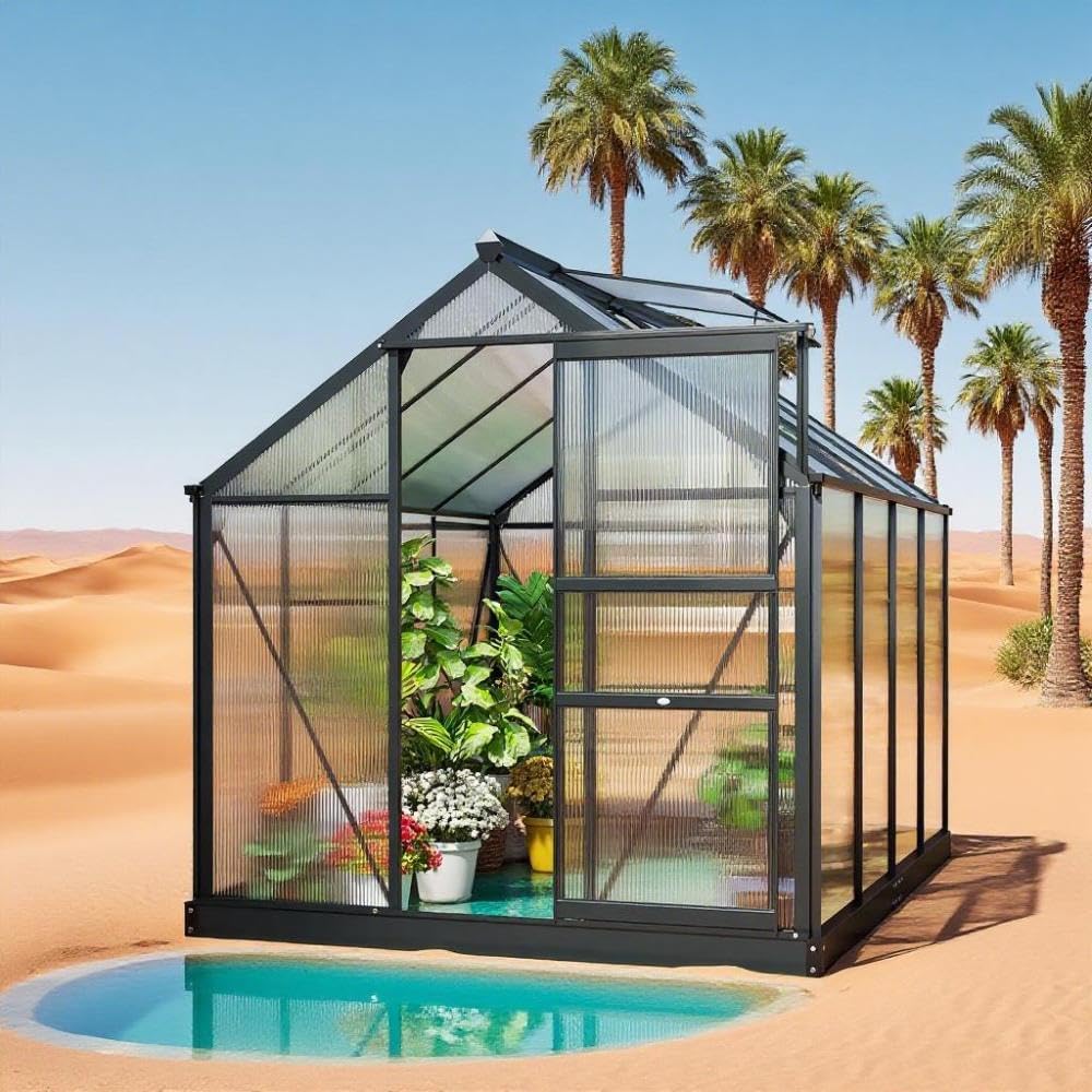Aluminum Greenhouse with Polycarbonate Panels, Walk-in Garden Greenhouse for Outdoor Plant Growing, Durable Structure for Year-Round Gardening (Gray + Aluminum)