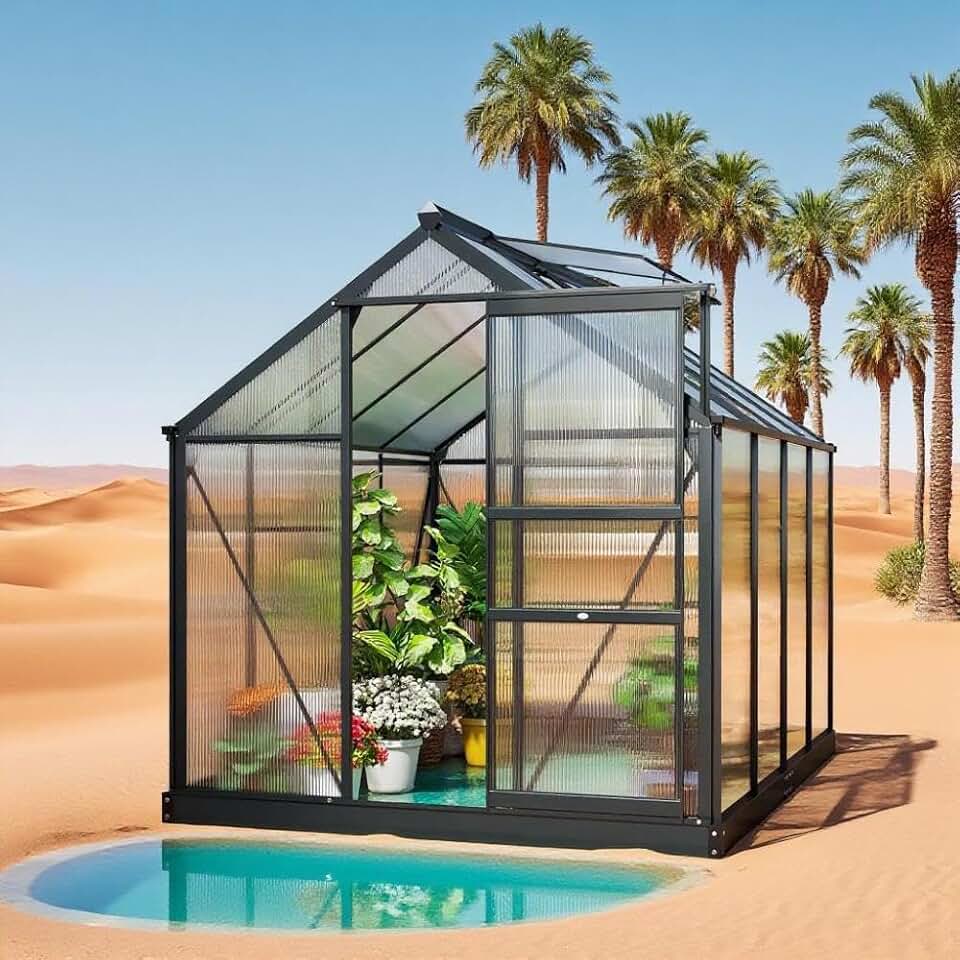 Aluminum Greenhouse with Polycarbonate Panels, Walk-in Garden Greenhouse for Outdoor Plant Growing, Durable Structure for Year-Round Gardening (Gray + Aluminum)