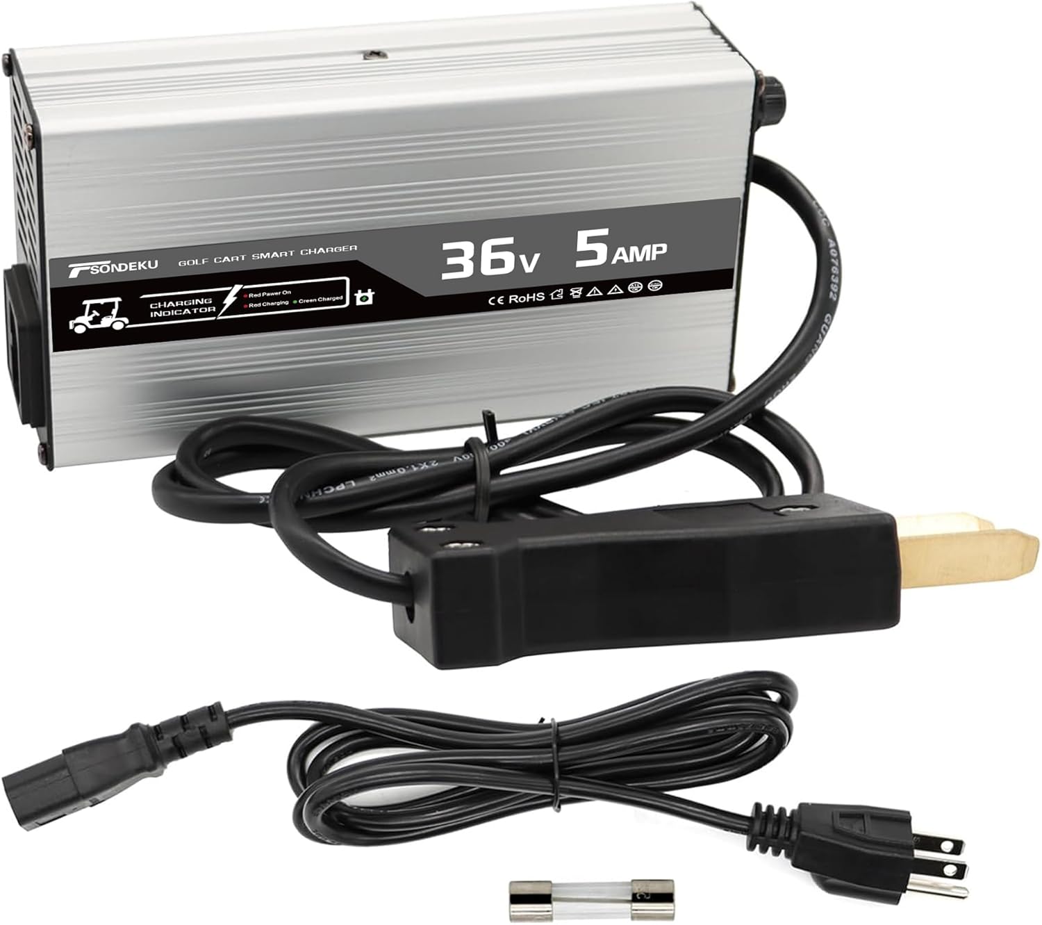 36V 5A Golf Cart Battery Charger for 36 Volt Lead-Acid Batteries with 4-Stage Charging Technology, Fast & Safe Charging (Crow Foot)